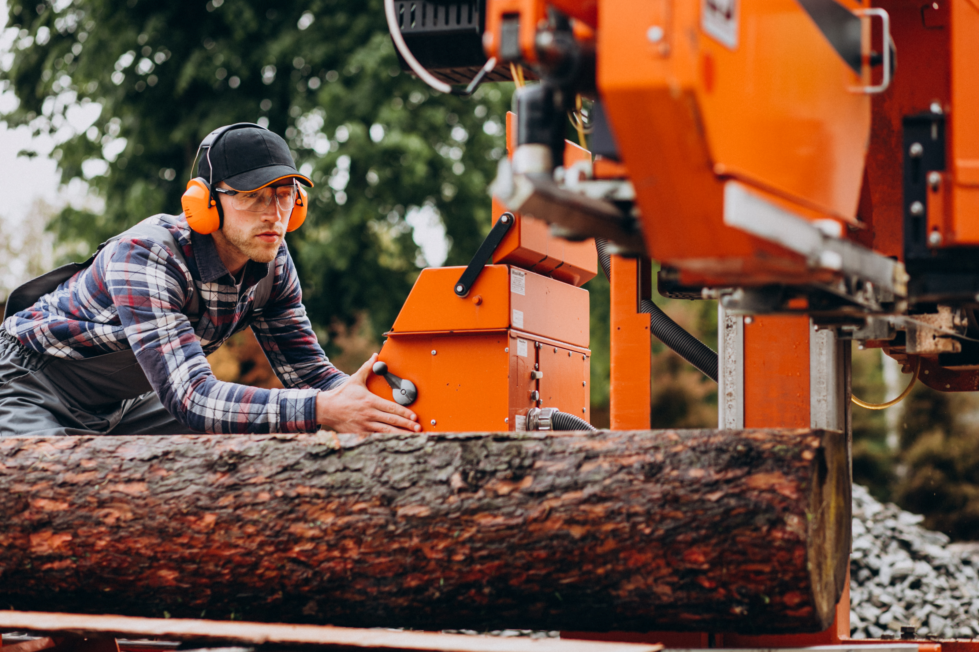 Arborist trimming a hedge with power shears